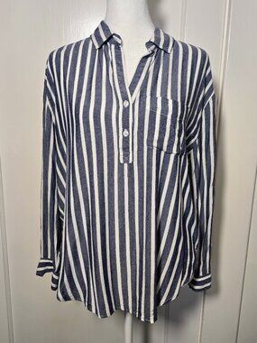 Preppy nautical Rails blue and white stripe popover size S